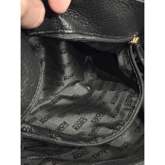 Michael Kors Hamilton Black Leather Tote Bag Shoulder Strap Medallion 15"x10"x4" - Picture 11 of 13